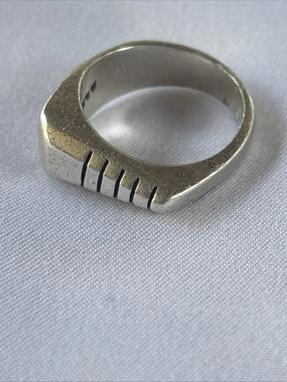 925 Sterling Silver Modernist Geometric Signet Ring Artisan Size 7 Vintage
